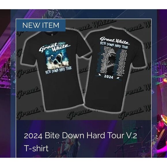 Great White 2024 Bite Down Hard Tour V.2 Official T-shirt NEW Men Women Size Med - Picture 4 of 4